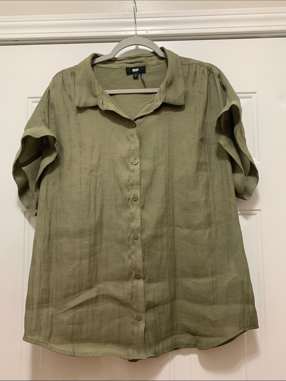 3/$15 DKNY Olive Button-Down Short Sleeve Shirt Size XL